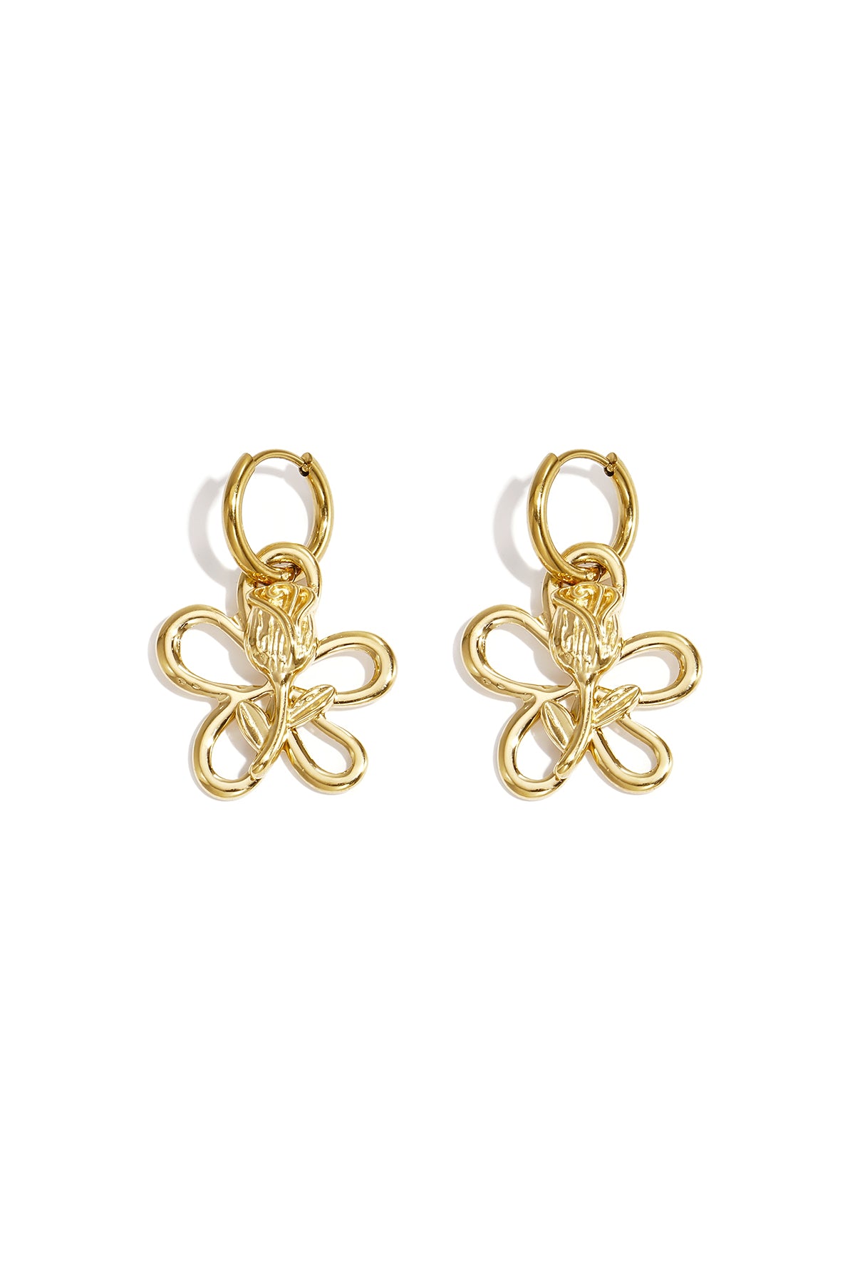 Earrings with rose in flower pendant